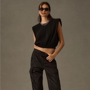 Anthropologie Maeve Black Endless Rose Muscle Tee Sz XL